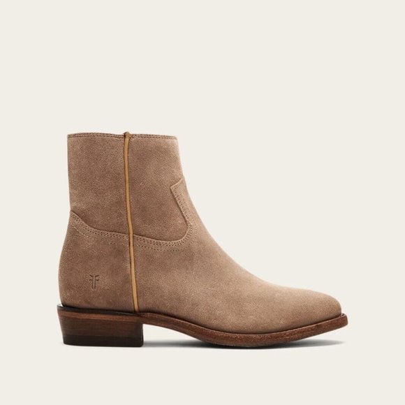 Frye Shoes - FRYE Women Billy Inside Zip Bootie Western Boot Ash Tan Suede Leather Heel 5.5M